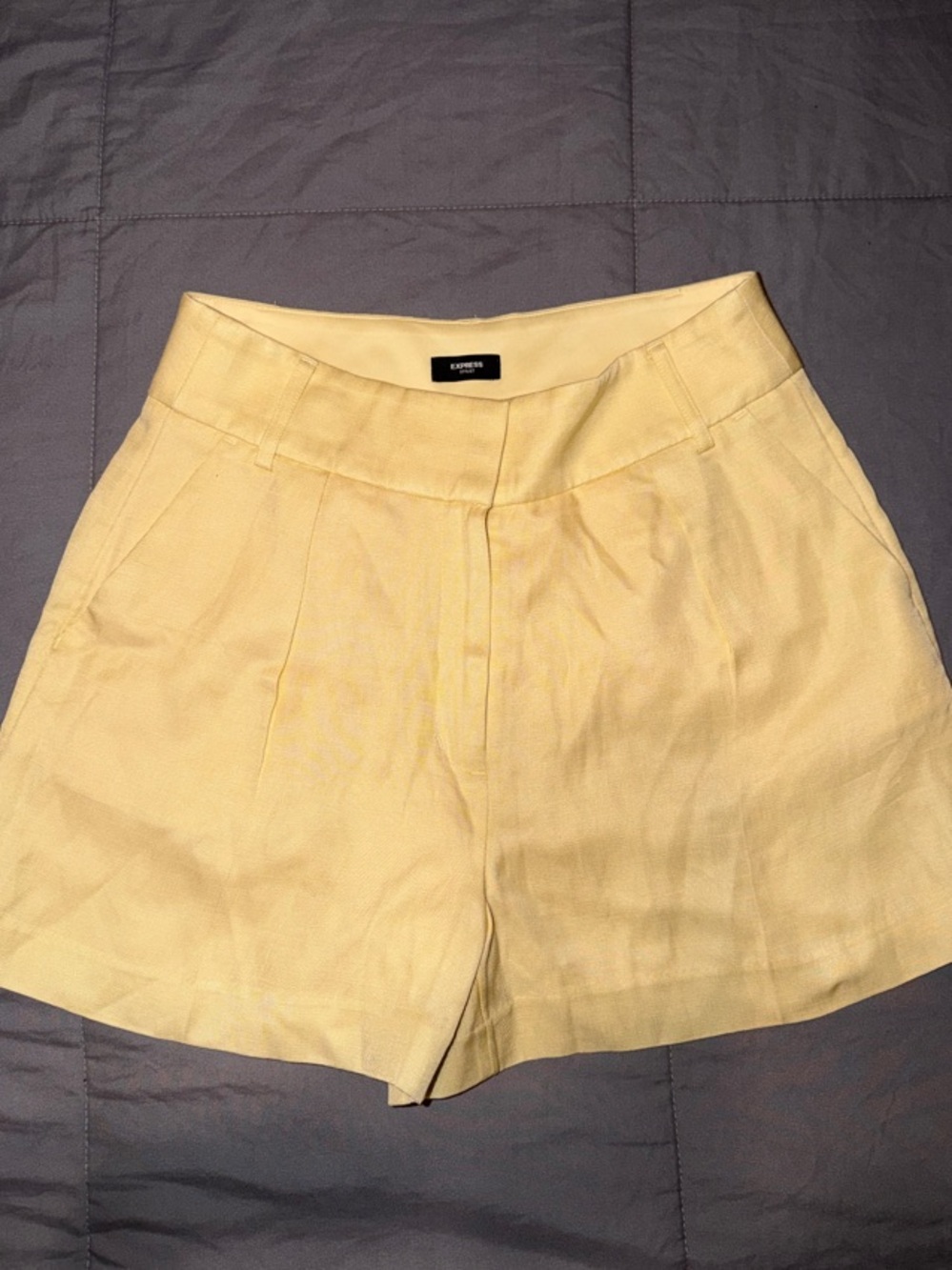 Express Pale Yellow High-Waist Linen-Blend Shorts